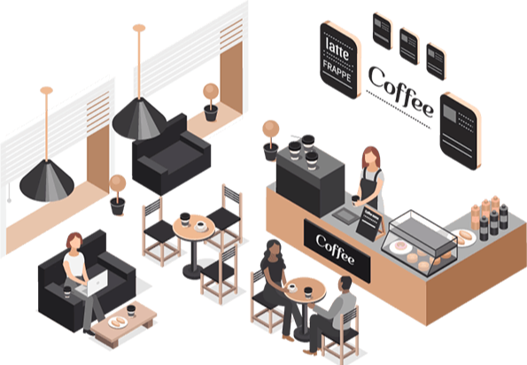 Small café attending to customers