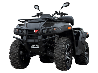A dark grey ATV facing forward